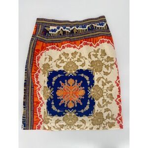 ANTONIO MELANI Geometric Floral Print Midi‎ Skirt Women Size 4 Blue Orange Cream